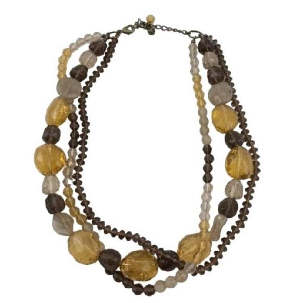 Mexx Chunky Faceted Plastic Bead 3 Strand Necklace Brown Yellow Smokey Grey 20"